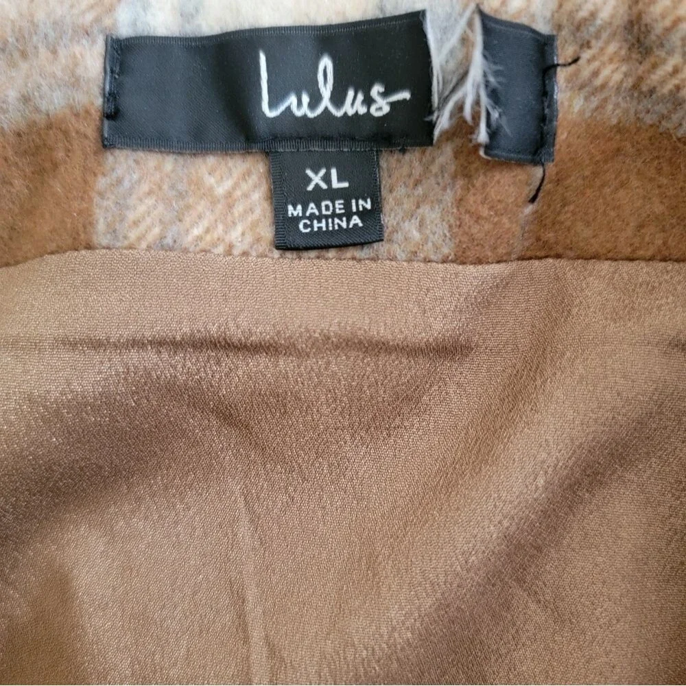 Lulus Mad for Plaid Brown and Blue Plaid Faux Wrap Mini Skirt Xlarge - Picture 5 of 6